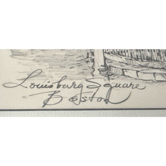 Framed Louisburg Square Boston Signed Drawing Print Art Ruzicka Style Historic - Picture 3 of 7